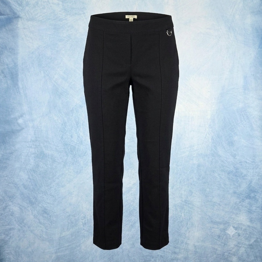 Emma & Olivia Womens Black Pull On Pintuck Straight Leg Dress Pants Size Large